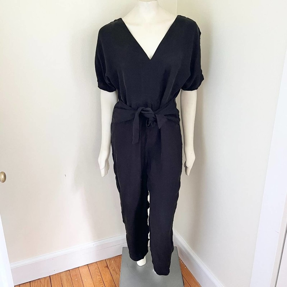 NEW LOVESTITCH High Rise Tapered Chambray Jumpsuit Waist tie front or back SZ M
